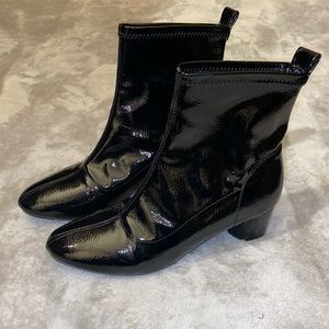 Black patent leather booties